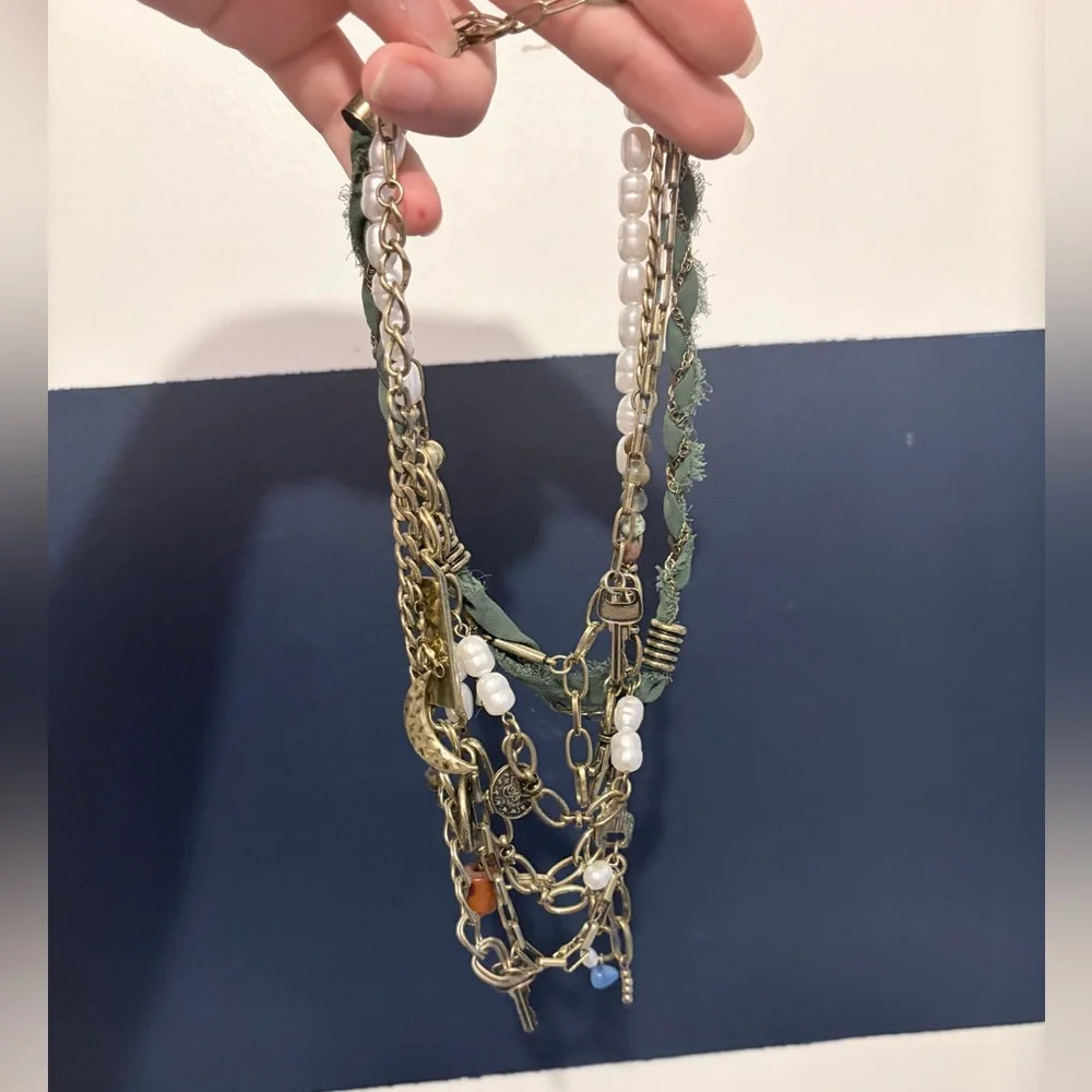 Free People Risktaker Layered Charm Necklace in green and gold - Picture 2 of 5